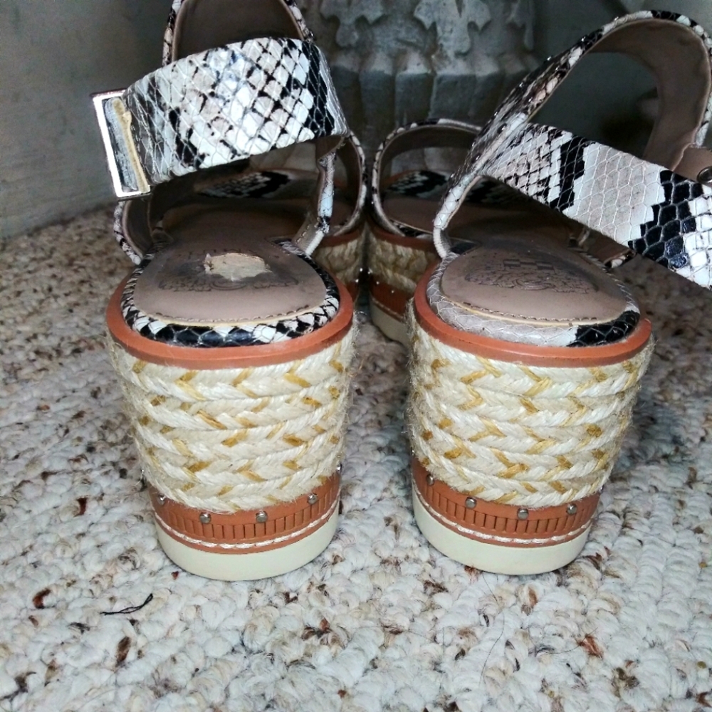 Vince Camuto Marsa Black, Silver & Taupe, Faux Snakeskin Platform Sandals - Picture 6 of 13